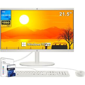 HP All-in-One Desktop Computer, 21.5" FHD Display, Intel Celeron J4025 Processor, 16 GB RAM, 1 TB SSD, Microsoft Office Pro Lifetime License & Windows 11 Pro, Wired Keyboard & Mouse, Webcam, HDMI