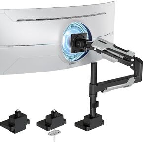 ARES WING Single Monitor Mount, Ultrawide Monitor Arm for 24 to 57 Inch Heavy Duty Curved Screen, Adjustable Gas Spring Monitors Arm Stand up to 66LBS with 75/100/200 Vesa Mount, Black