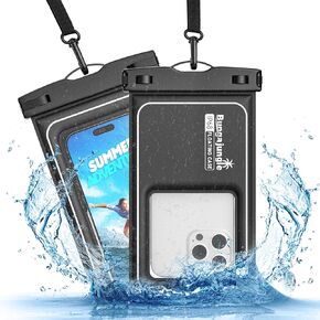 Waterproof Phone Pouch - 2 Pack IP68 Floating Waterproof Phone Case, Dry Bag Beach Cruise Essentials 2025 with Adjustable Lanyard for iPhone 16 Pro Max / 15 Pro / Galaxy S24 S23 (Black and White)