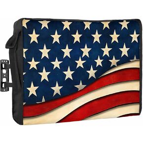 4th of July Outdoor TV Cover 32 Inch American Flag TV Enclosure Independence Day Rustic USA Patriotic Star Stripes TV Covers for Outside TV Display Screen Protector with Remote Control Pocket