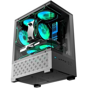 Micro ATX Case, MATX,ITX PC Case with 2 X 120mm ARGB Fan Pre-Installed, Panoramic View Tempered Glass Front & Side Panel, Black