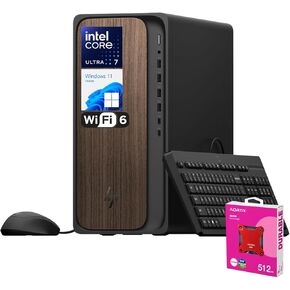 HP 2025 OmniDesk M03 Business Next Gen AI PC Desktop, Intel Core Ultra 7 265, 64GB DDR5 RAM, 4TB SSD, USB-C, Wi-Fi 6, Wired KB & Mouse, Windows 11 Home, Bundle with ADATA 512GB External SSD
