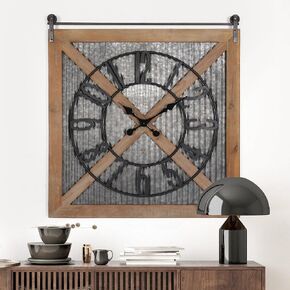 Wall Clock for Living Room Decor, 24'' Big Wall Clock for Office, Rustic Wall Clock Battery Operated, Distressed White Roman Numeral Clock, Round, Wood