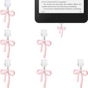 6Pcs Bow Dust Plug Charm Compatible with Kindle Paperwhite 2021 Released with Type C Charging Port, Type C/USB C Dust-Proof Plugs, Coquette Kindle Accessories (Pink)