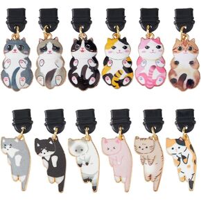 DICOSMETIC Dust Plug Charms Bulk Cat Type-C Charging Port Charm Cell Phone Charms Plug Cover Plastic Dust Plugs with Alloy Enamel Resin Charms USB C Port Cap Protector Pendant for Earphone Cellphone