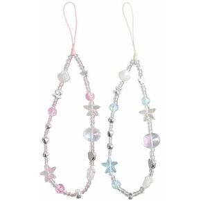 2Pcs Beaded Camera Wrist Strap, Cute Digital Camera Charm(Blue Pink Shell)