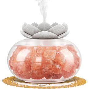 Essential Oil Diffusers Aromatherapy Diffuser: Vyaime Salt Lamp Diffuser for Home Bedroom Office, Pink Crystal Himalayan Cute Lotus Auto Shut-Off 7 Colors LED Night Light - VY1009