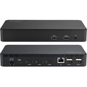 Kensington SD4760P 11-in-1 USB-C محطة الإرساء الثلاثية محطة عرض ترسيب شاشة عرض 3XHDMI ، 100 واط الشحن للكمبيوتر المحمول ، 6xusb A ، Ethernet ، الصوت ، لبرنامج التشغيل Mac و Windows يتطلب K33622NA