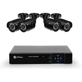 Zypola® 8 Channel 4 Camera Outdoor Wired CCTV System, 1080p Full HD, 130 ft Infrared Night Vision, WDR & DNR, H.265, NO HDD