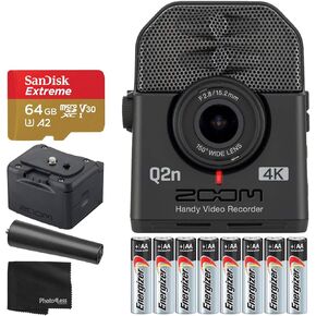 Zoom Q2n-4K Ultra High Definition Handy Video Recorder Mic Clip Adapter BCQ-2n Battery Pack + 64GB Extreme Memory Card + AA Batteries - Ultimate Accessory Bundle