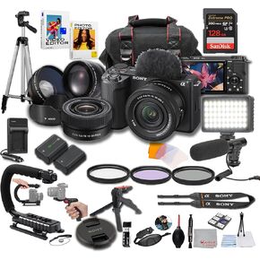 Sony ZV-E10 II + 16-50mm Lens, LED Light, Microphone, 128GB Extreme Speed, U-Grip, Filters, Tripod, Case, Software, & More – Pro Video Bundle (35pc)