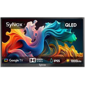 SYLVOX Outdoor TV, 55'' QLED Smart TV, IP55 Waterproof, Dolby Atmos HDR 10, Voice Remote,1000nits Weatherproof Television, Chromecast Built-in for Deck, Patio or Garden(Deck Pro QLED 2.0)