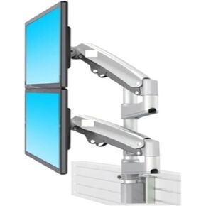 M80 22-32" Aluminum Double Monitor Holder Arm On Partition Gas Spring Swivel LCD TV Mount 2-12kg Dual Arm Bracket(Silver)
