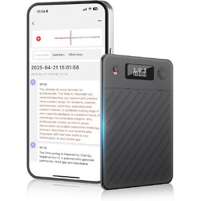 AI Voice Recorder,64GB Note Voice Recorder with Real-Time Transcribe & Summarize & Translation Powered by ChatGPT, Digital Recorder Translator Device with App Control for Lectures, Meetings, Calls