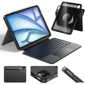 HOU for iPad Air 13 Inch Case Keyboard (M3/M2 2025), Detachable Keyboard Case for iPad Pro 13 M4 /12.9 inch 6/5/4/3rd (2024-2018), Magnetic Rotatable Stand, Multi-Touch Trackpad, 7-Color Backlight