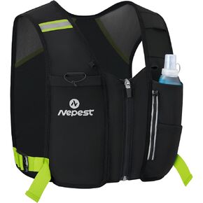 Nepest Running Vest for Women & Men, Cycling Hydration Vest with 500ml Soft Flask , Reflective Vest with Stretch Fit Fabric