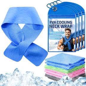 Peryiter 4 Pcs PVA Cooling Neck Wraps Instant Cooling Towel for Neck 34x4 Inch Long Lasting Reusable Breathable Chilly Towel(Blue)