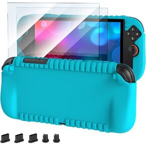 Silicone Grip Case Compatible with Nintendo Switch 2 2025- Soft Anti-Slip& Shock Proof Protective Cover with Ergonomic Grip Design，2 Screen Protector& Dust Plugs Accessories Kits for Switch 2-Blue