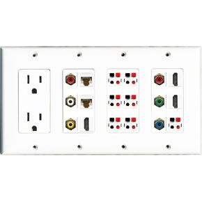 RiteAV (4 Gang) 15A Outlet 3 HDMI 2 Cat6 Component Composite 7 Speaker Wall Plate