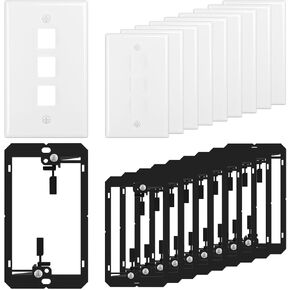 FGB 1-Port Keystone Wall Plate, with Low Voltage Mounting Bracket, with Single Gang Decorator Wall for RJ45, HDMI, and Coax Keystone Inserts, White, 10-Pack