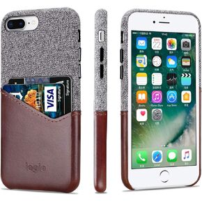 Lopie [Sea Island Cotton Series] iPhone 7 Plus/iPhone 8 Plus Case مع حامل البطاقة ، وغطاء خلفي النسيج مع تصميم فتحة البطاقة الجلدية ، بني داكن