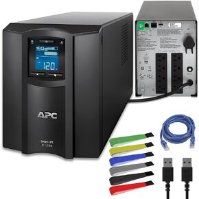 APC 1500VA Smart UPS with SmartConnect, SMC1500C Sinewave UPS Battery Backup, AVR, 120V, Power Supply + Network Cable + Wire Ties