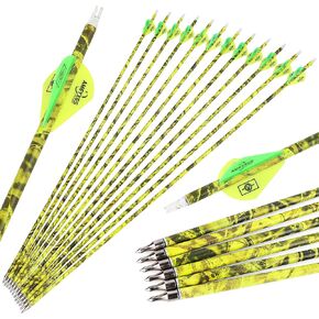 ZSHJGJR 30" Carbon Arrows 500 Spine Archery Hunting Arrows with Removable Tips Targeting Practice Arrows for Compound Recurve Bow 6/12pcs (Yellow, 12)