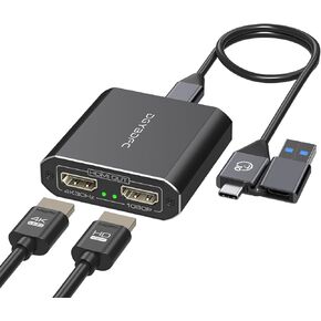 HDMI Splitter Extended Display for Dual Monitor 4K30Hz Output 1, 1080p Output 2 USB A & USB C to Dual HDMI Adapter Multi-Monitor Display 3 Separate Screens for Windows, MacOS