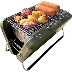 Portable BBQ Charcoal Grill, Folding Stainless Steel Mini Grill for Camping, Hiking, Outdoor Cooking, Small Tabletop Picnics, Backyard, Tailgating, Compact Travel BBQ Carry Bag (Black)