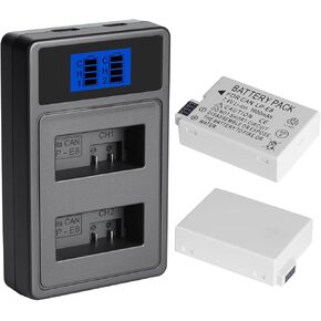 2-Pack LP-E8 Battery and Dual USB Charger Compatible with Canon EOS 700D, 650D 600D 550D, Kiss X7i X6i Kiss X4, Kiss X5, Kiss X6, Rebel T3i, T2i, T4i, T5i, LC-E8E DSLR Digital Camera Battery