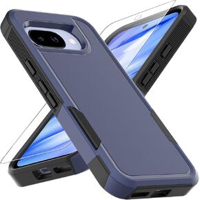 بالنسبة لحالة Pixel 9A ، [تم اختبار انخفاض الدرجة العسكرية] مع حامي شاشة HD ، غطاء الهاتف الخلوي الثقيل في الطبقة المزدوجة.