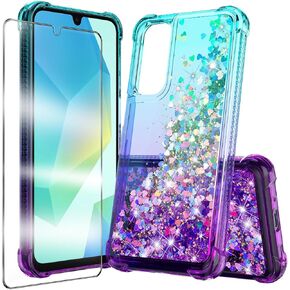 Compatible with Motorola Moto G Stylus 5G 2025 Case with Tempered Glass Screen Protector Glitter Bling Flowing Liquid Floating TPU Bumper Cushion Corners Protection Case - Purple