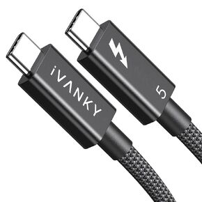 Ivanky 120gps Thunderbolt 5 كابل 3.3 قدم ، 240 واط Thunderbolt كبل الرمادي