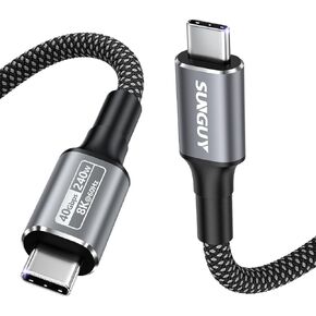 SUNGUY USB 4 Cable for Thunderbolt 4 Cable 5FT/1.5M, 40Gbps Data Sync, 8K/6K@60Hz, 240W Fast Charging, USB C Thunderbolt Cable, Compatible for iPhone 15/16 Pro, MacBook Pro, SSD, Dock