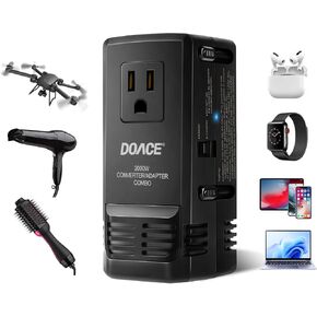Upgraded 2000W 220V to 110V Converter for European, Voltage Converter US to Europe for Hair Dryer Steam Iron, All in One EU/UK/AU/US Worldwide Plug Adapter Mode for Laptop Tablet Camera Cell Phone