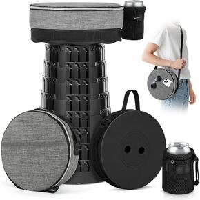 Upgraded Collapsible Stool with Load Capacity 600lbs, Stable Folding Stool with Triple Slide, Portable Camping Chair 3-in-1 Carry Bag, Retractable Telescoping Seat for Travel Hiking(Black)