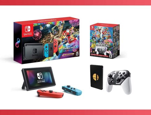 2018 جديد: Nintendo Switch W/ Mario Kart 8 Deluxe Console + Super Smash Bros. Ultimate Special Edition - Nintendo Switch Bundle (2 - عناصر) in Saudi Arabia