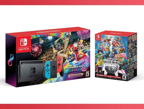 2018 جديد: Nintendo Switch W/ Mario Kart 8 Deluxe Console + Super Smash Bros. Ultimate Special Edition - Nintendo Switch Bundle (2 - عناصر) in Saudi Arabia