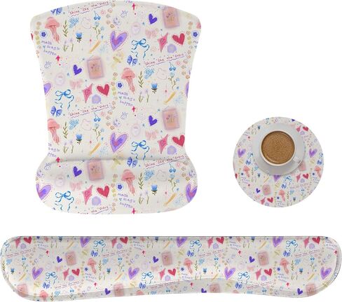 AUPET Mouse Pad Keyboard Wrist Rest Set,Ergonomic Memory Foam Mouse Pads Wrist Support Set,Non-Slip Base, Smooth Surface, Pain Relief for Gaming,Office (Pressed Flower Art) in Kuwait