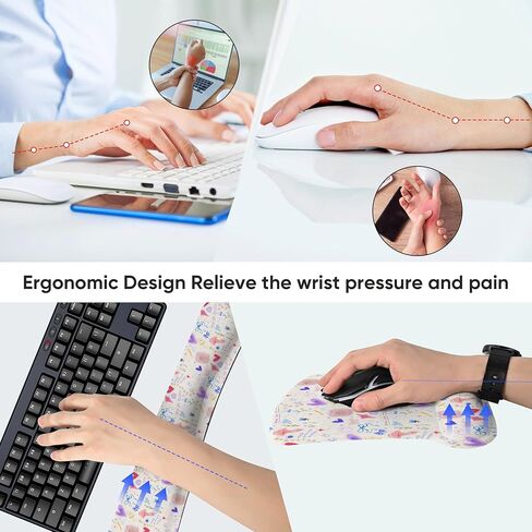 AUPET Mouse Pad Keyboard Wrist Rest Set,Ergonomic Memory Foam Mouse Pads Wrist Support Set,Non-Slip Base, Smooth Surface, Pain Relief for Gaming,Office (Pressed Flower Art) in Kuwait