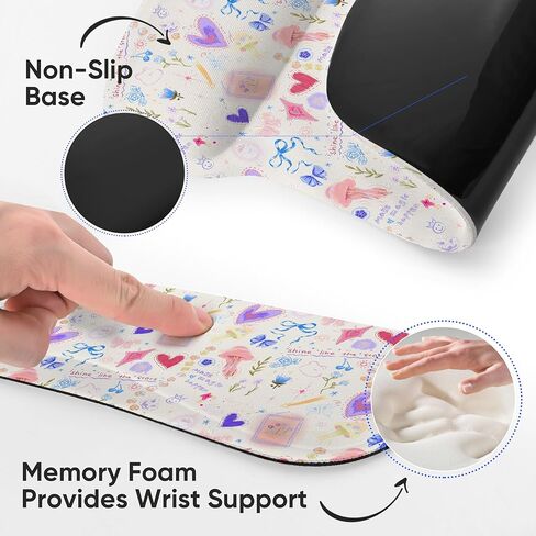 AUPET Mouse Pad Keyboard Wrist Rest Set,Ergonomic Memory Foam Mouse Pads Wrist Support Set,Non-Slip Base, Smooth Surface, Pain Relief for Gaming,Office (Pressed Flower Art) in Kuwait