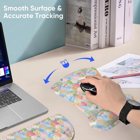 AUPET Mouse Pad Keyboard Wrist Rest Set,Ergonomic Memory Foam Mouse Pads Wrist Support Set,Non-Slip Base, Smooth Surface, Pain Relief for Gaming,Office (Cute Cats with Bow) in Saudi Arabia