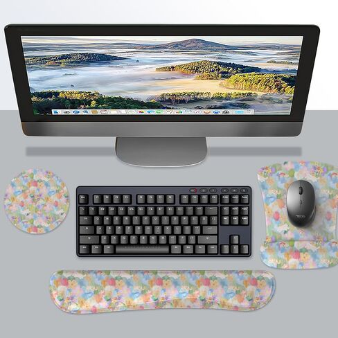 AUPET Mouse Pad Keyboard Wrist Rest Set,Ergonomic Memory Foam Mouse Pads Wrist Support Set,Non-Slip Base, Smooth Surface, Pain Relief for Gaming,Office (Cute Cats with Bow) in Saudi Arabia