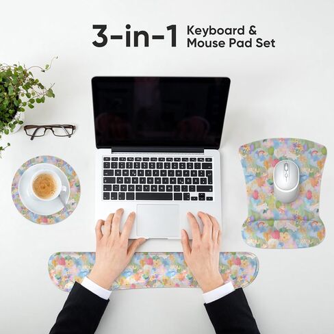 AUPET Mouse Pad Keyboard Wrist Rest Set,Ergonomic Memory Foam Mouse Pads Wrist Support Set,Non-Slip Base, Smooth Surface, Pain Relief for Gaming,Office (Cute Cats with Bow) in Saudi Arabia