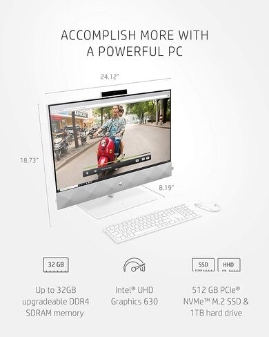 HP All-in-One 27" Touchscreen Desktop Computer - Windows 11 Pro, 27 inch FHD IPS LED Touch Display, Intel 12-Core Ultra 7-155U, Adjustable Height, WiFi 6, HD Webcam, 16 GB DDR5 RAM | 1 TB SSD in Saudi Arabia