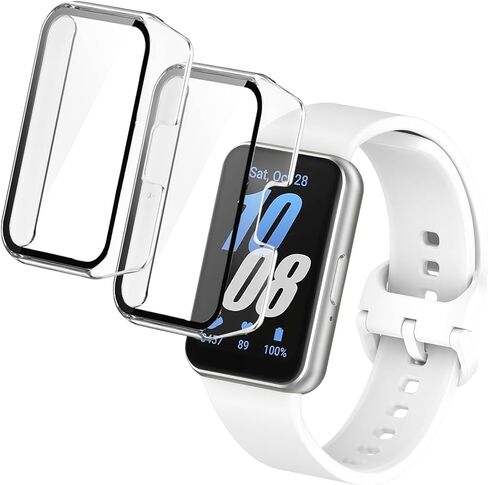 Meliya 2-Pack for Samsung Galaxy Fit 3 Screen Protector Case, Full Protective Tempered Glass Screen Protector Cover Case for Samsung Galaxy Fit 3 Smartwatch for Women Men (Black/Black) in Saudi Arabia