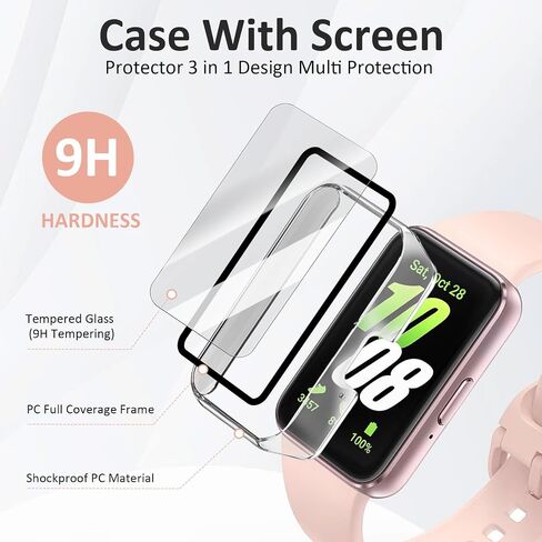 Meliya 2-Pack for Samsung Galaxy Fit 3 Screen Protector Case, Full Protective Tempered Glass Screen Protector Cover Case for Samsung Galaxy Fit 3 Smartwatch for Women Men (Black/Black) in Saudi Arabia