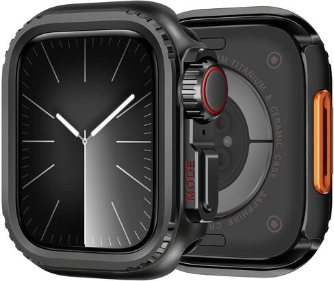 Metal Cases Compatible with Apple Watch Series 9/8/7 45mm Case, 2 in 1 Stainless Steel Protective Cover Rugged Bumper with Back Frame for iWatch 9/8/7 45mm, Black in Kuwait