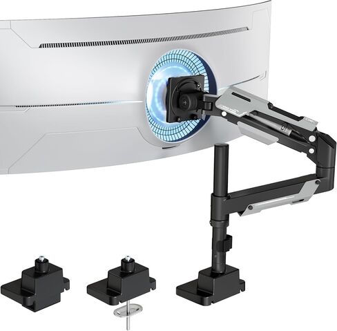 ARES WING Single Monitor Mount, Ultrawide Monitor Arm for 24 to 57 Inch Heavy Duty Curved Screen, Adjustable Gas Spring Monitors Arm Stand up to 66LBS with 75/100/200 Vesa Mount, Black in Saudi Arabia