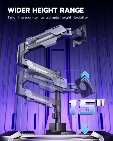 ARES WING Single Monitor Mount, Ultrawide Monitor Arm for 24 to 57 Inch Heavy Duty Curved Screen, Adjustable Gas Spring Monitors Arm Stand up to 66LBS with 75/100/200 Vesa Mount, Black in Saudi Arabia